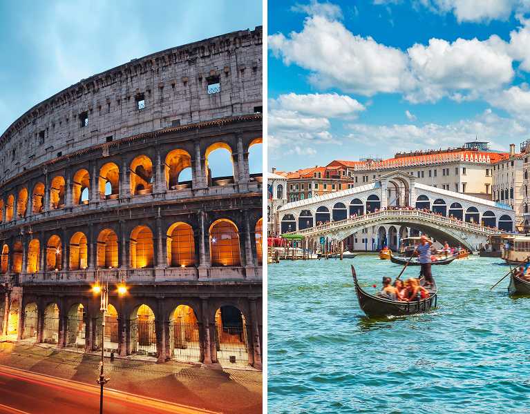 Góndolas, Coliseo y encanto italiano: Venecia y Roma con vuelos incluidos